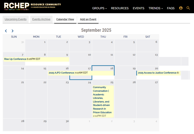 Screenshot of Calendar View